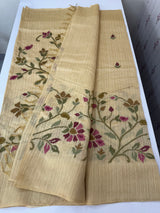 Jute Linen saree with embroidery MSH7511 - Beige