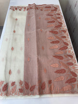 Tissue silk saree with zari checks and applique work  MSH105- Offwhite to DuskyPeach