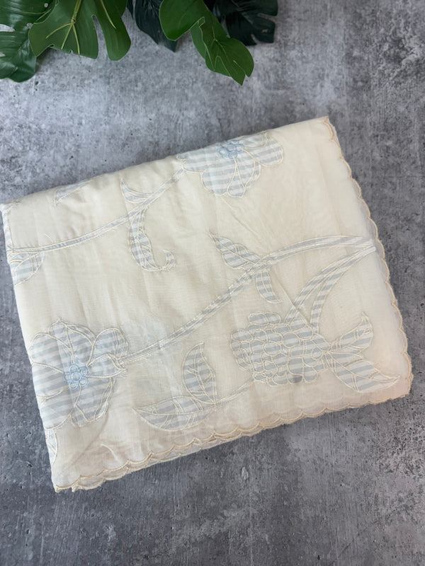 Mul chanderi applique work saree  MSH931- Offwhite to PowderBlue