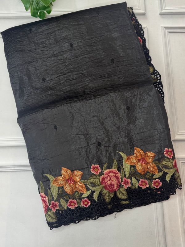 Crush Organza cutwork & embroidery saree MS7544a- Black