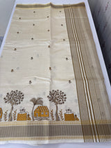 Blended tussar silk saree with embroidery- MSH490