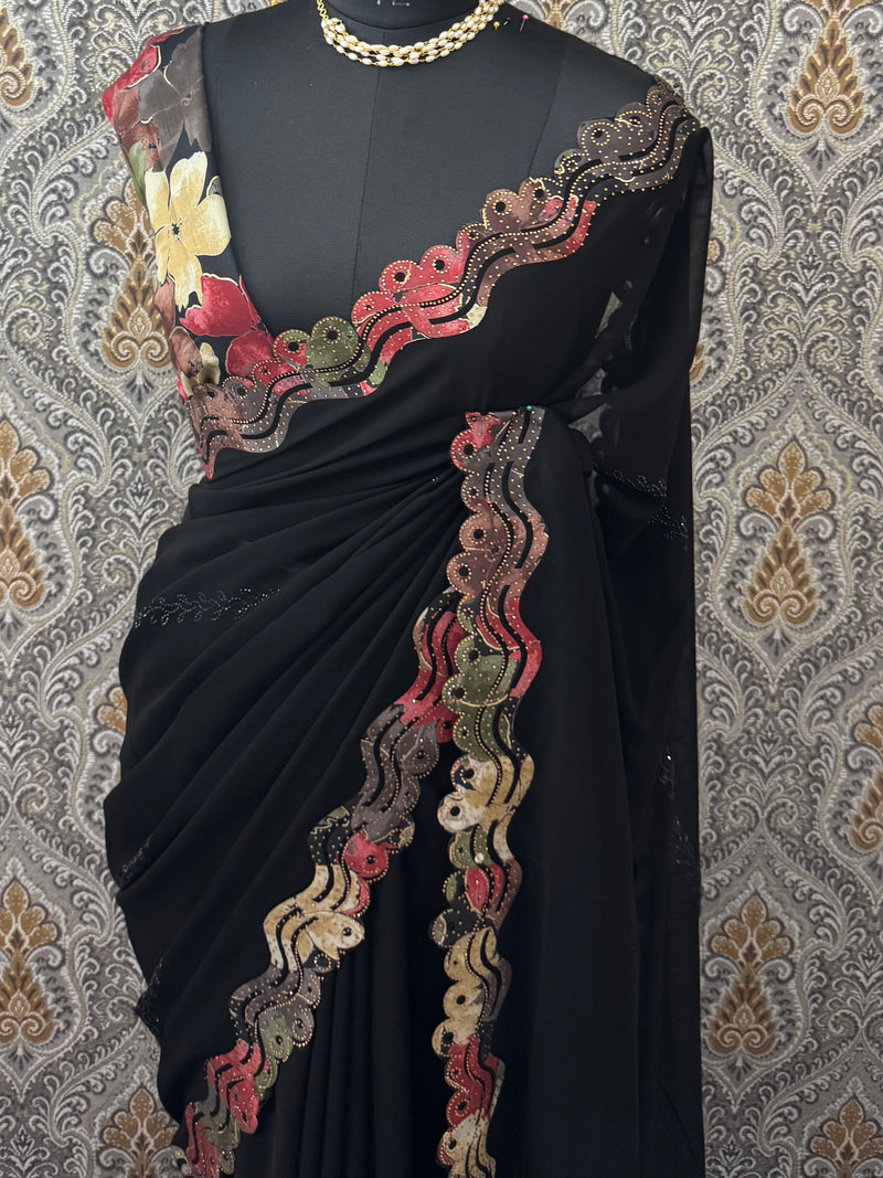 Pure Georgette saree MGS78 _ Black