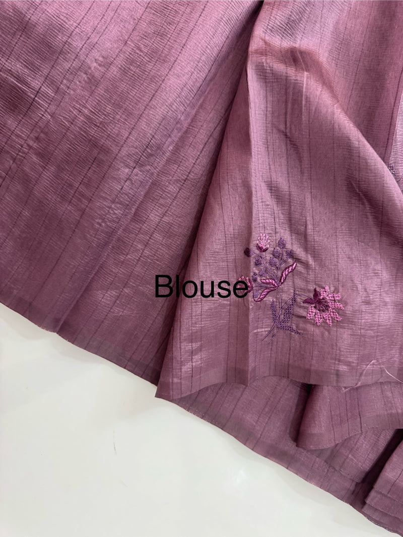 Crushed Blended tussar silk saree with embroidery- MSB7654 Mauve