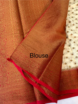 Crepe Banarasi viscose Georgette saree with brocade blouse MS953211 - Offwhite to Red