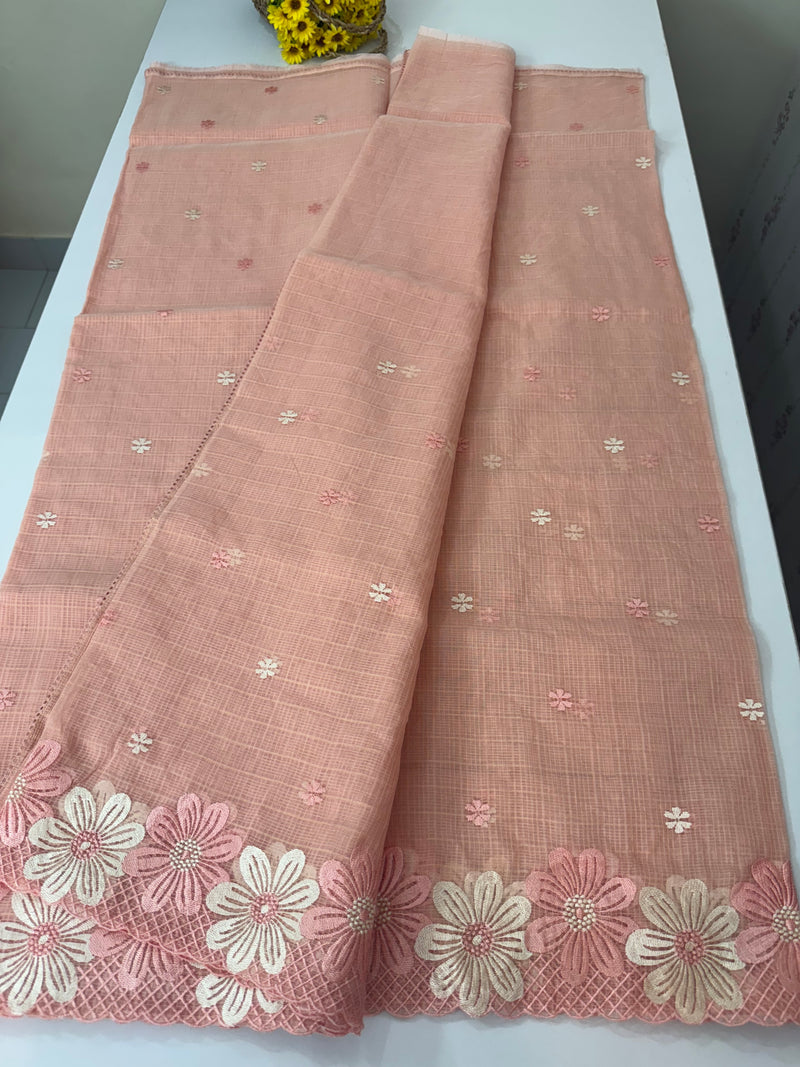Embroid Kota silk saree MTSS689 Peach