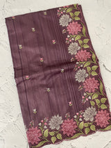 Cutwork Semi tussar saree with cross stitch embroidery MTSS855
