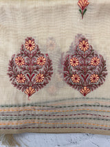 Semi chanderi saree kanta embriodery MSF590 - Cream