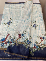 Semi tussar saree with hand painting, kanta embroidery and Pita work MS3433