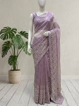Glassy tissue organza saree with embroidery FKSF133- Dusty Lilac