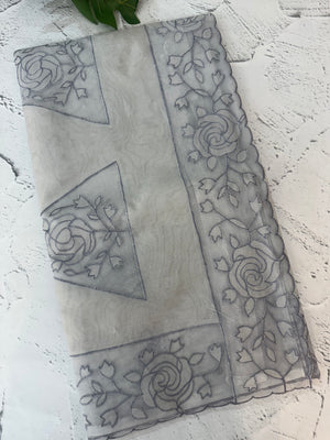 Viscose Organza saree with applique work-MSH101 Ash
