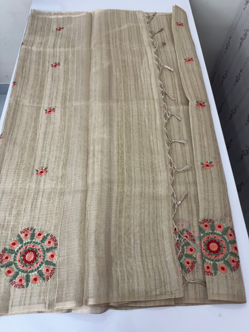 Blended tissue tussar saree with embriodery - MS8945