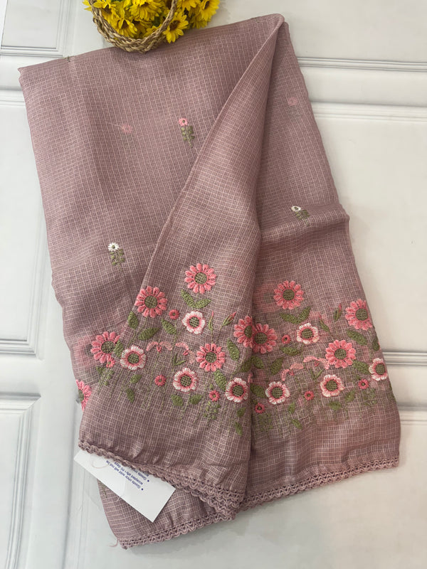 Soft kota checks saree with embroidery MSKC352