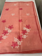 Kota checks saree with embroidery MS7679 - PeachPink