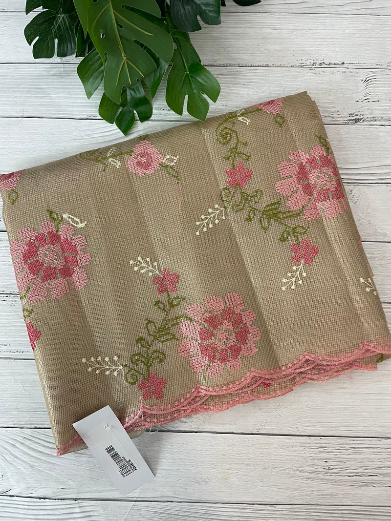 Tissue Silk cross stitch embriodery saree MS49892