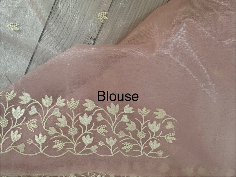 Glassy tissue organza saree with embroidery FKSF88- BabyPink
