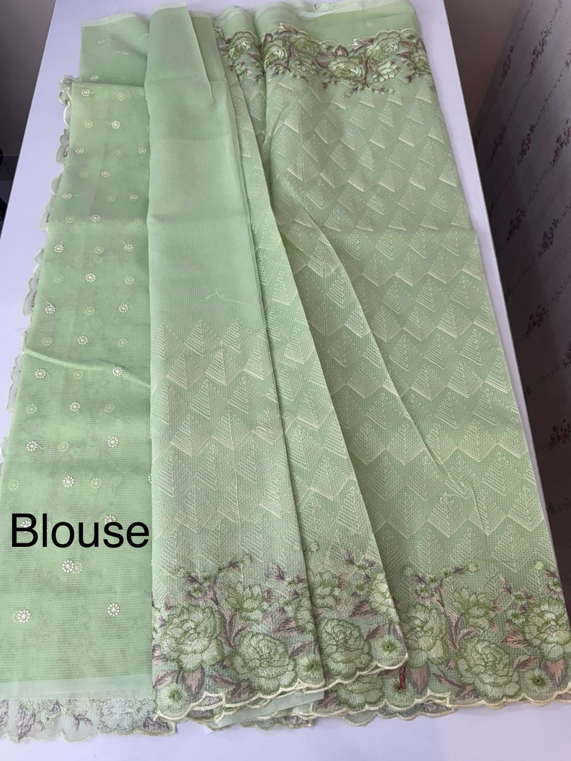Phulkari NetKota embroidery saree - MPKS905 PistaGreen