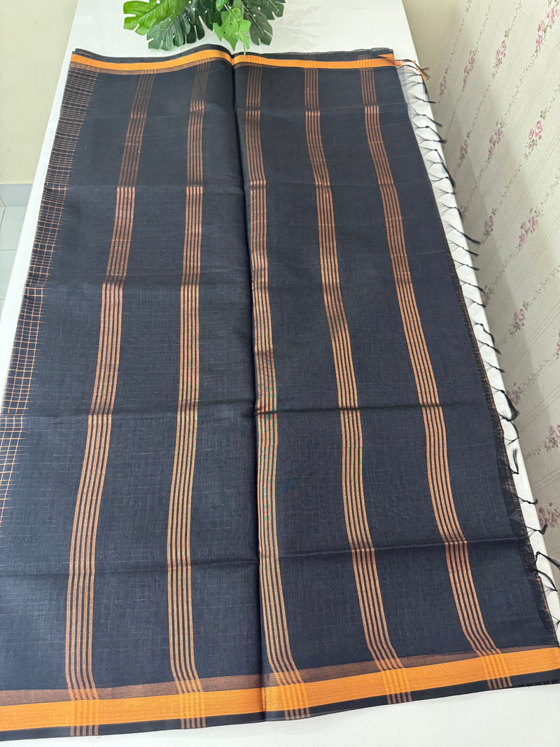 Mangalagiri Silk Cotton Saree with zari checks MS90321 Blue mix Black