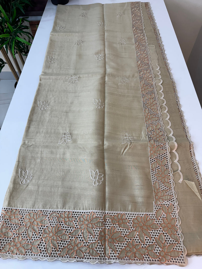 Cutwork semi Tussar saree MSTS362