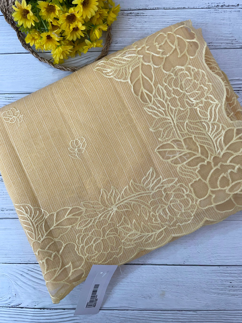 Soft kota silk saree with applique work MS85432 Yellow