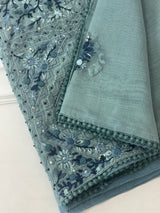 Handworked Tissue silk saree with French Knots FBLK162 DuskyBlue