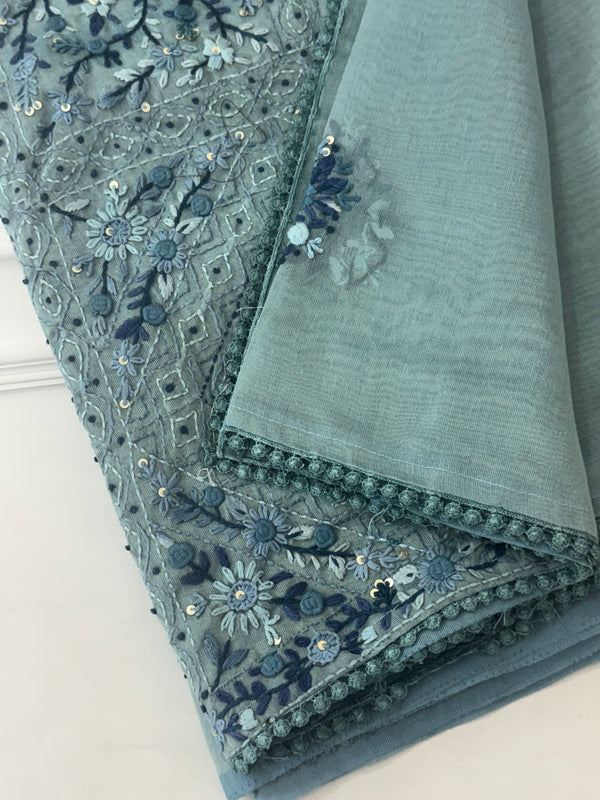 Handworked Tissue silk saree with French Knots FBLK162 DuskyBlue