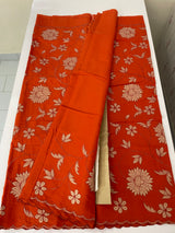 Malai chanderi saree with applique work MSM6201 Orange