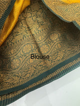 Semi silk saree with checks zari weaving MS81543 - Mustard to Green
