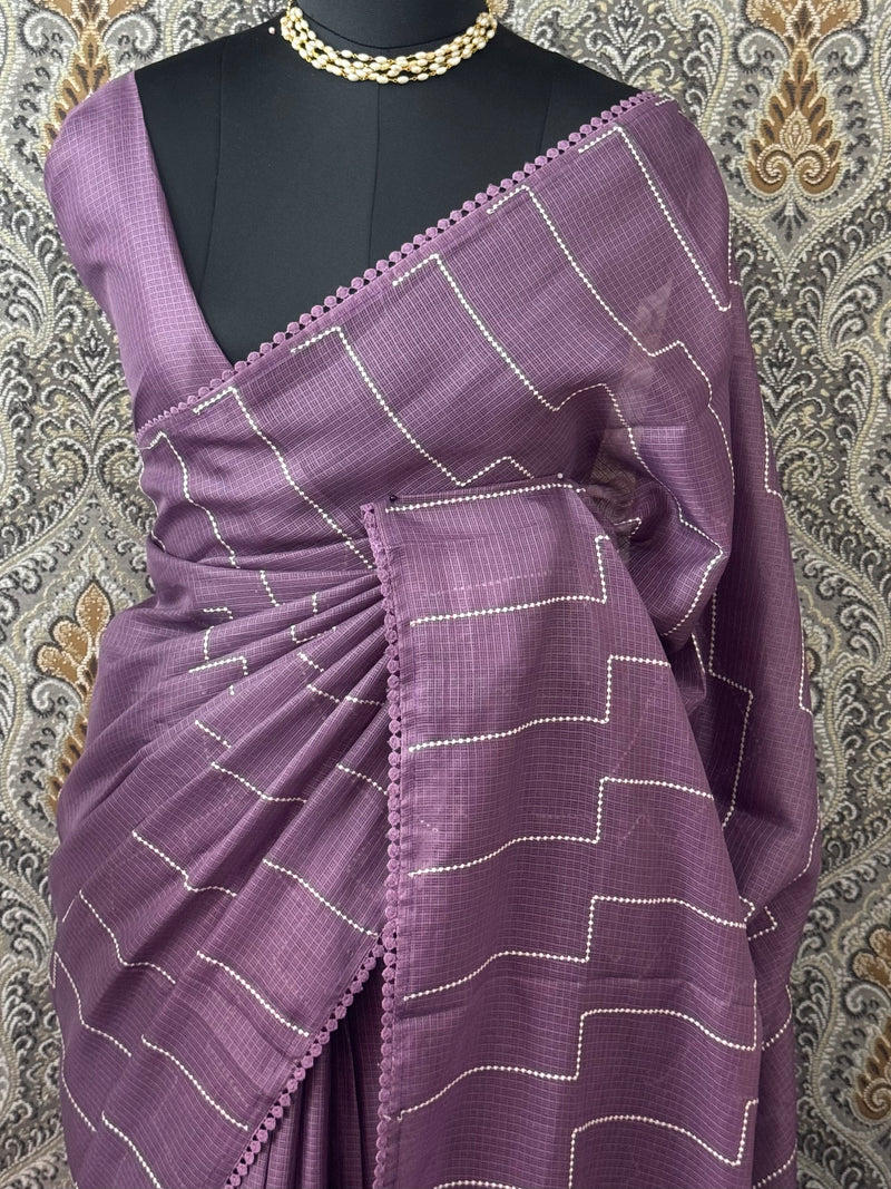 Soft kota silk saree with embriodery MS14809- DarkMauve