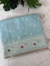 Tissue linen saree with embroidery MTL451 PastelBlue