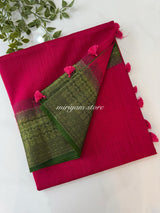 Jute silk sarees with contrast pallu & blouse MJL326 -RaniPink to Green