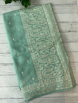 Semi linen saree with chikanakari embroidery- MS15086 PastelAquaBlue