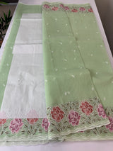 Embriodery kota silk saree MNEKS422 Pista Green