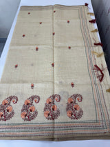 Semi chanderi saree kanta embriodery MSF590 - Cream