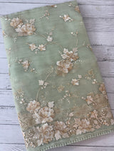 Tissue Organza saree with thread work  MS14931 PastelGreen