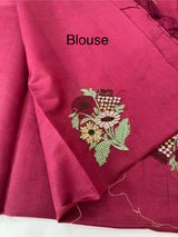 Blended tussar silk saree with embroidery - MS90654 Cranberry