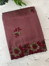 Crushed Blended tussar silk saree with embroidery- MSB7666 Rosewood