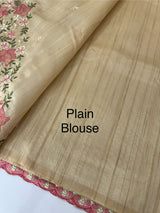 Blended tussar silk saree with embroidery- MS1072 Beige to Pink