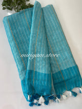 Pure Linen zari check saree MLS7869 BLUE