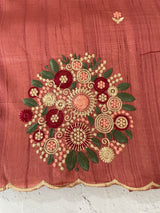 Blended art tussar silk saree with embroidery- MS1090 DarkPeach