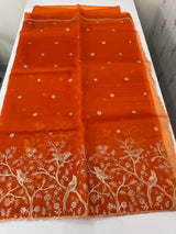 Silk organza saree with metallic zari work - MS14634 Orange