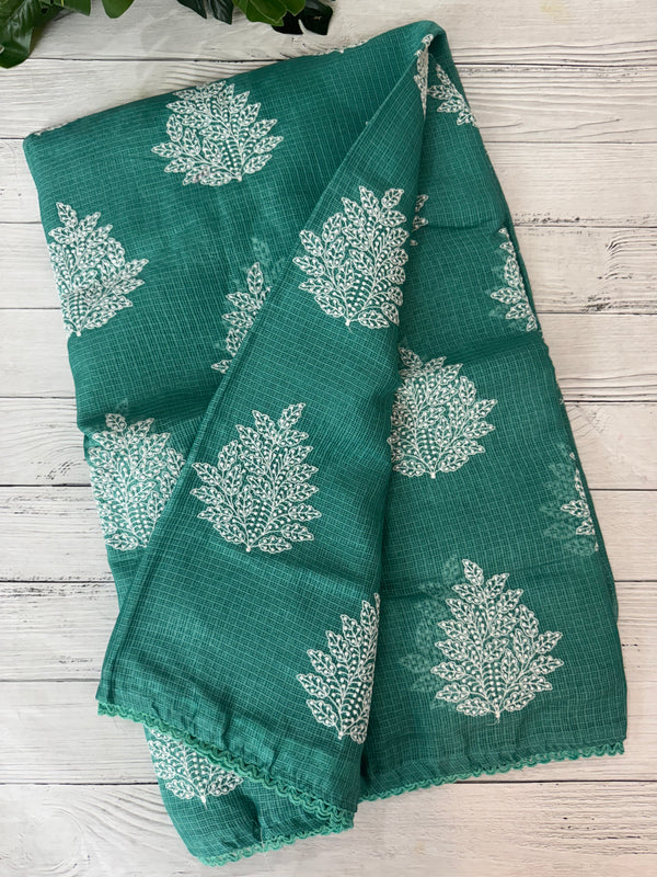 Soft kota checks saree with embroidery - SVTS23 BluishGreen
