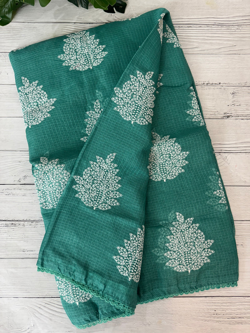 Soft kota checks saree with embroidery - SVTS23 BluishGreen