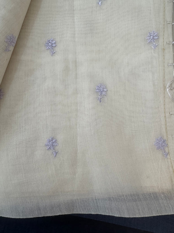 Mul chanderi saree with embriodery MSH114 - Pastel Lavender flowers