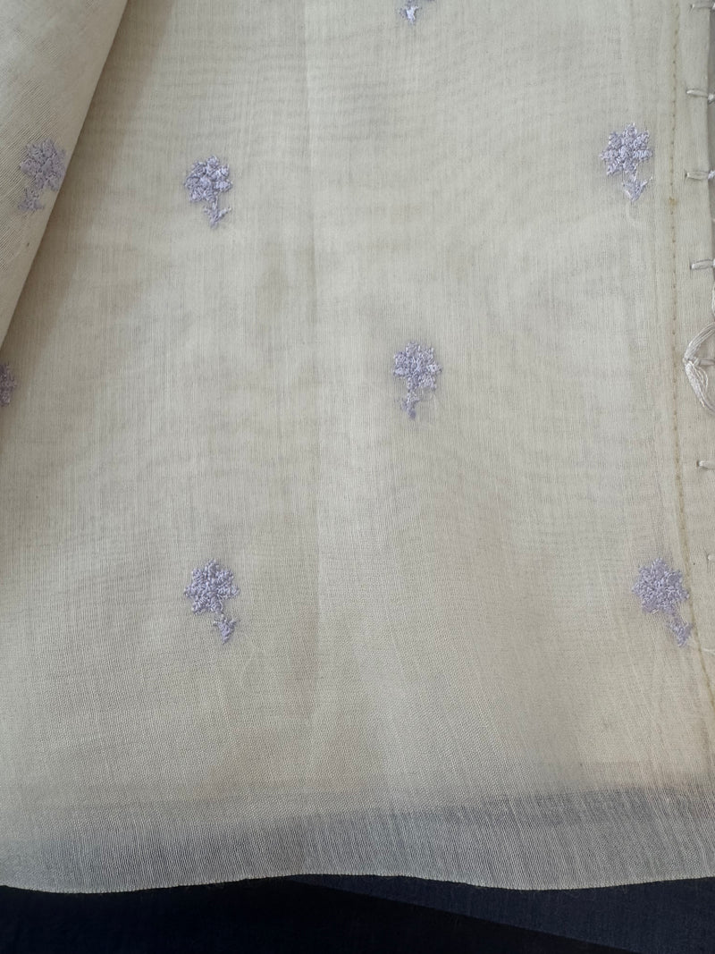 Mul chanderi saree with embriodery MSH114 - Pastel Lavender flowers