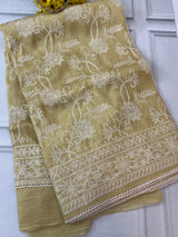 Crush Organza embroidery saree MCR111 DuskyYellow