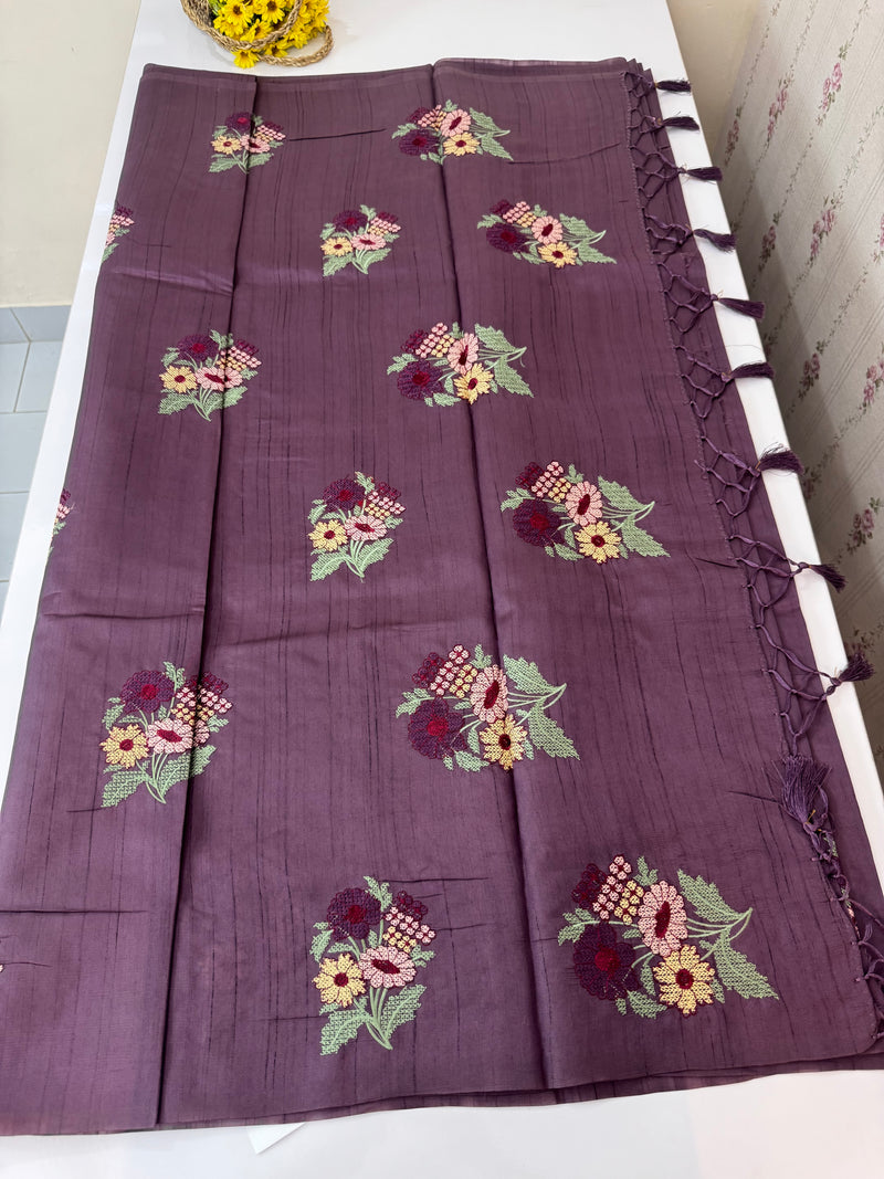 Blended tussar silk saree with embroidery - MS90654 Mauve