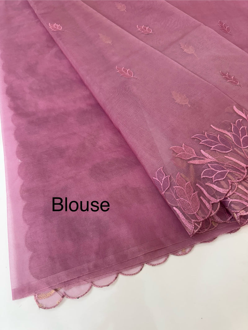 Viscose Organza saree with applique work-MSH103 OnionPink