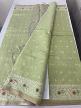 Tissue linen saree with embroidery MTL451 PastelGreen