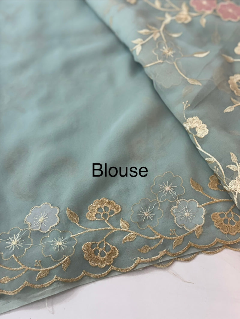 Pure Georgette saree with embriodery and applique work MS15567 LightBlue