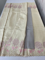Blended soft tussar saree with embriodery - MS8669 PearlCream
